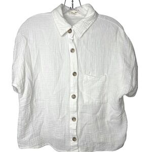 Love Notes White‎ Gauze Button Up Shirt- Large-Top Women Short Sleeve